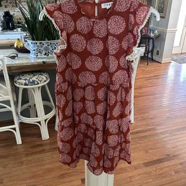 THML M Flutter Sleeve Tiered Print Rust Color Dre… - image 1