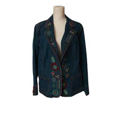 Ruby Rd Women's Boho Embroidered Button Up Denim … - image 1