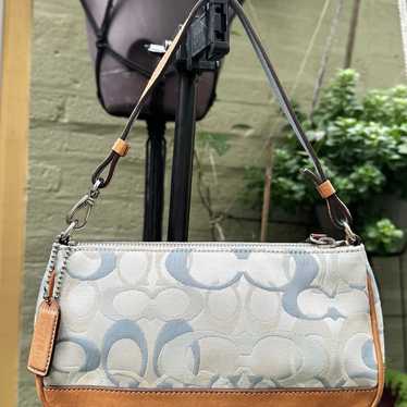 バッグ Coach Signature Demi Leather Pouch Blue Coach Signature Demi mini Pouch Hand Bag Canvas Leather All