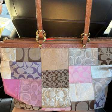 バッグ 00s COACH Handbag Patchwork archive y2k Coach Patchwork Signature Shoulder Bag Pink Leather Y2K