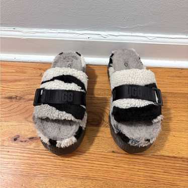 Ugg Black And Cream Fuzzy Slides - image 1