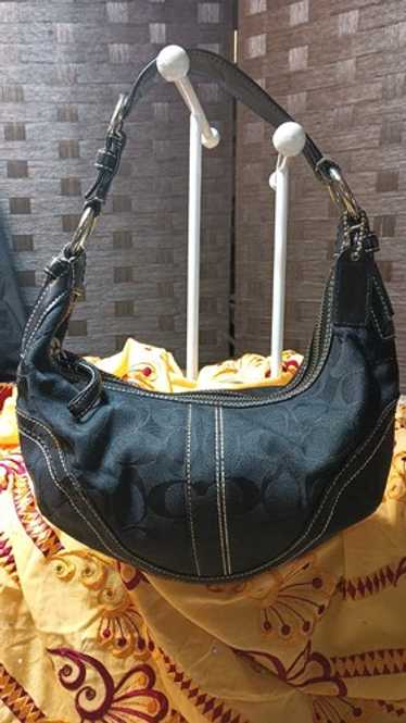 【超美品】Coach Mini Signature Small Hobo COACH 6351 Mini Signature Small Hobo Bag Black Gray Jacquard