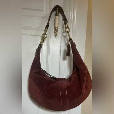 バッグ Coach Brown Suede Soho Hobo Handbag y2k RARE! Vintage Y2K Coach Suede Brown Mini Soho Shoulder Bag