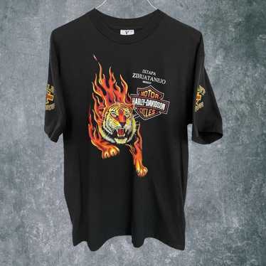 Harley-Davidson tiger fire flame XL 古着 Vintage REPRINT Harley Davidson Untamed Tiger Flame