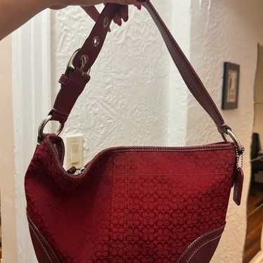 バッグ Coach Red Signature Soho Hobo Shoulder COACH Red Signature Soho Hobo Shoulder Bag Suede Leather