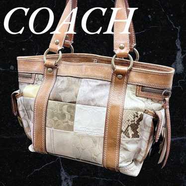 バッグ Coach Patchwork Tote bag Signature Coach Patchwork Signature Denim Gallery Tote Book Bag Purse