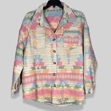 Aztec Pattern Collared Shacket Button Down Chest … - image 1