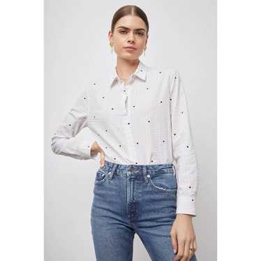 Rails Size XS White Red Heart Print Button Down T… - image 1