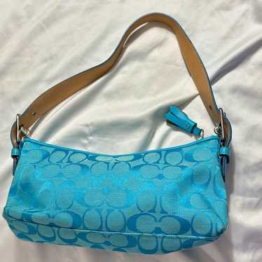 バッグ Coach Signature Demi Leather Pouch Blue Coach Signature Demi mini Pouch Hand Bag Canvas Leather All