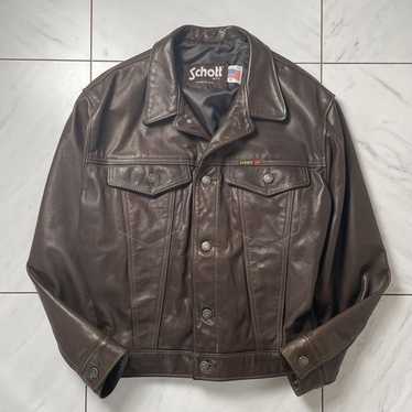 現行極美品　Schott　CLASSIC TRUCKER JACKET Schott NYC Buffalo Leather Trucker Jacket with Sheepskin