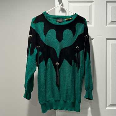 Vintage Western Leather Crewneck Sweater Womens S… - image 1