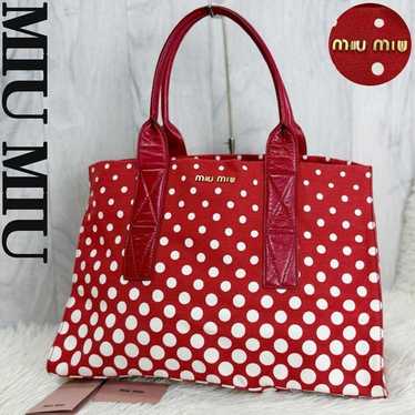MIU MIU Red Canvas Dot Tote Bag A4 Size Authentic… - image 1