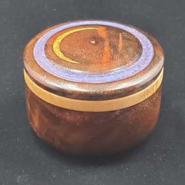 Vintage Wooden Trinket Jewelry Box Round with Inl… - image 1