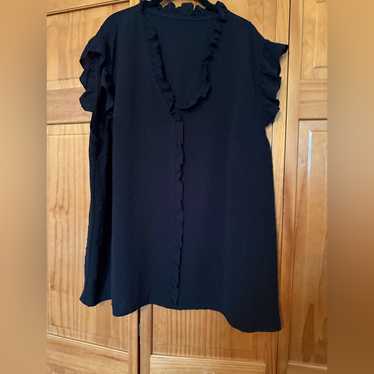 Source Unknown Black Ruffle Trim Blouse - image 1