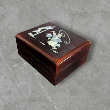 Vintage Wooden Trinket Box With Inlaid Mother-Of-… - image 1