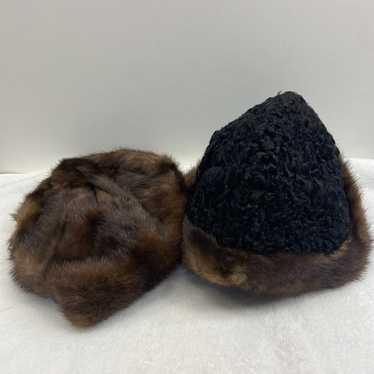 Lot Of 2 Vintage Hats / Brown Faux Fur Mink Russi… - image 1