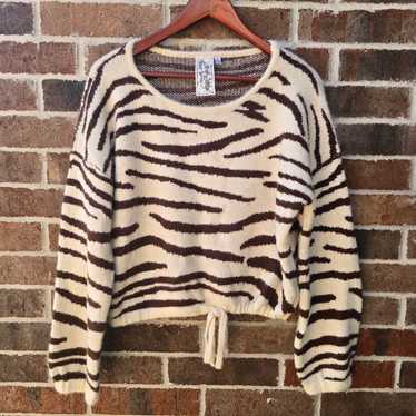 Sadie & Sage Zebra Pattern Sweater - Cream And Br… - image 1