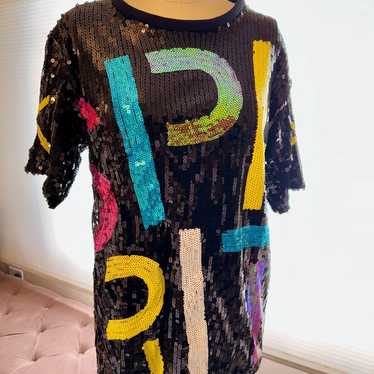 Source Unknown Black Sequin Tunic With Multicolor… - image 1