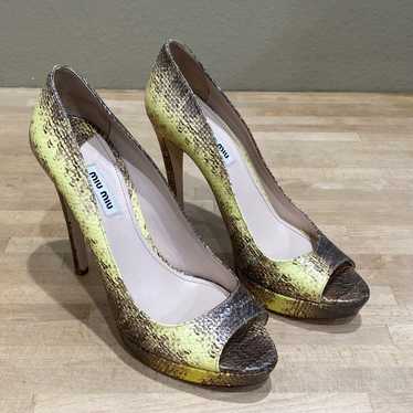 Miu Miu Python Snakeskin Leather Heels Open Toe M… - image 1