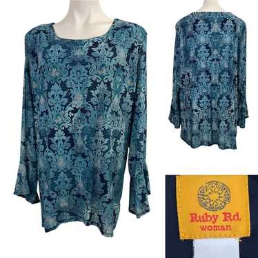 Ruby Rd. Tunic Top Plus 3x Jade Damask Mesh Bell … - image 1