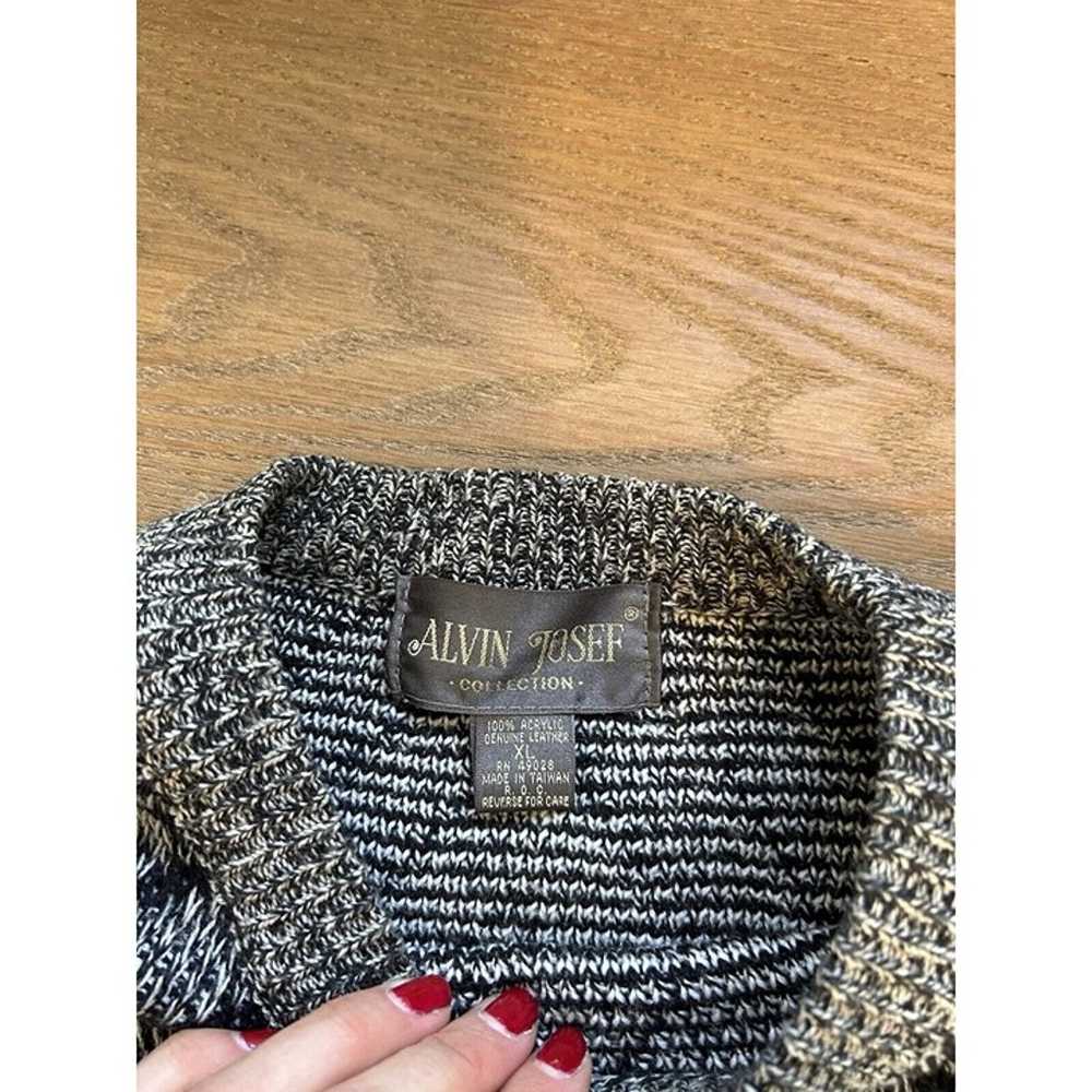 Vintage 80s Mens XL Geometric Knit Genuine Leathe… - image 2