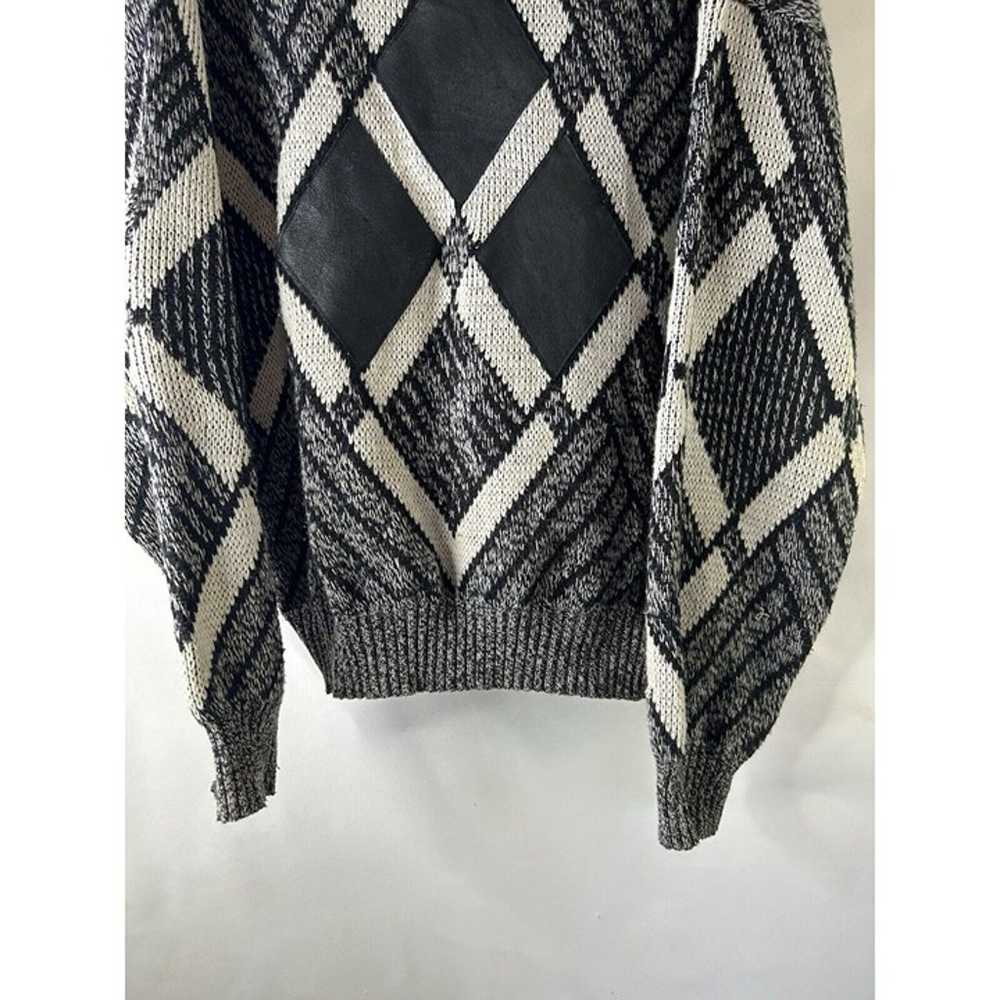 Vintage 80s Mens XL Geometric Knit Genuine Leathe… - image 3