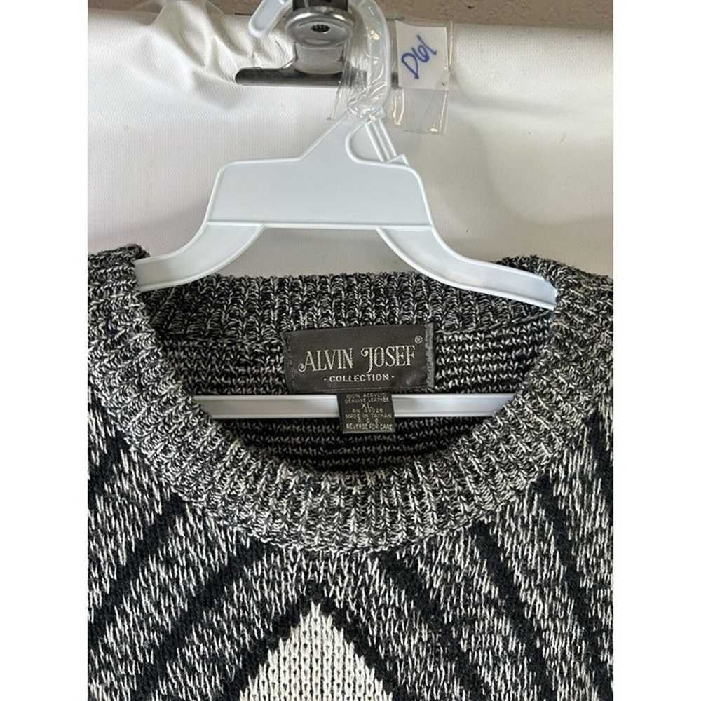 Vintage 80s Mens XL Geometric Knit Genuine Leathe… - image 5