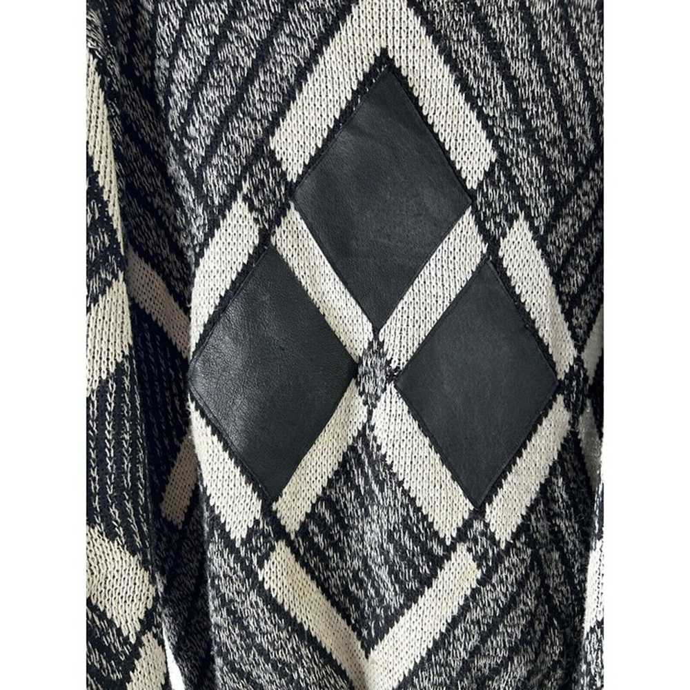 Vintage 80s Mens XL Geometric Knit Genuine Leathe… - image 6