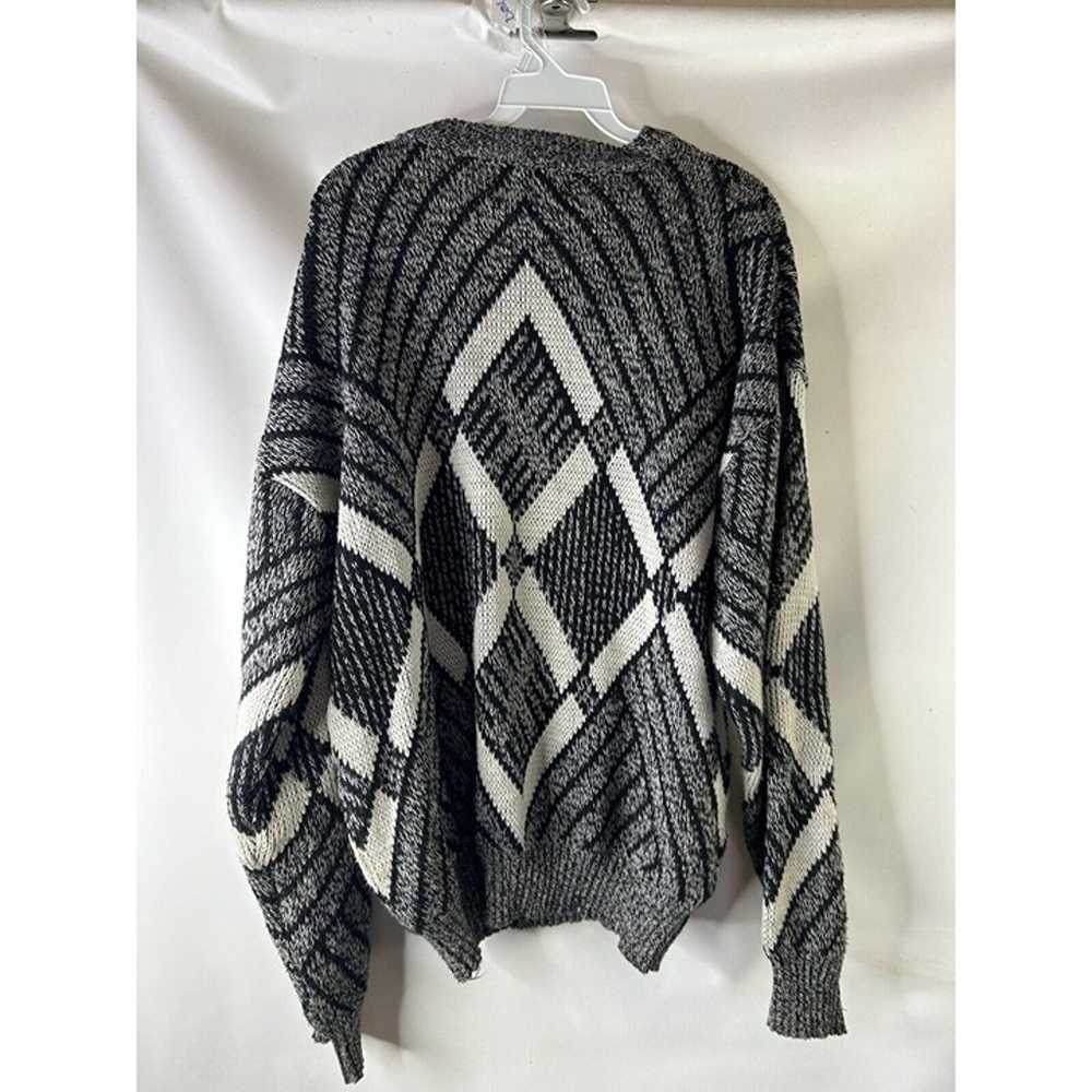 Vintage 80s Mens XL Geometric Knit Genuine Leathe… - image 7