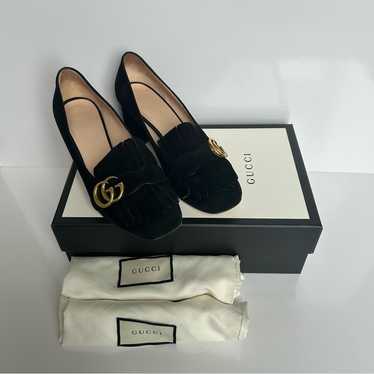 美品 GUCCI マーモント フリンジ パンプス 黒 37 美品】GUCCI GGマーモント パンプス フリンジ ブラック 24cm