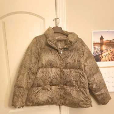Tyler Boe Tan Python-Print Puffer Bomber Jacket S… - image 1