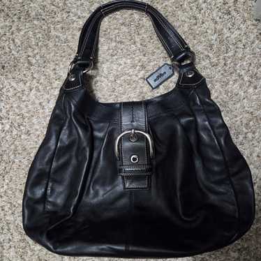 美品　COACH Soho Hobo Shoulder Bag Leather Coach Women's Black Signature Soho Hobo Shoulder Bag Purse