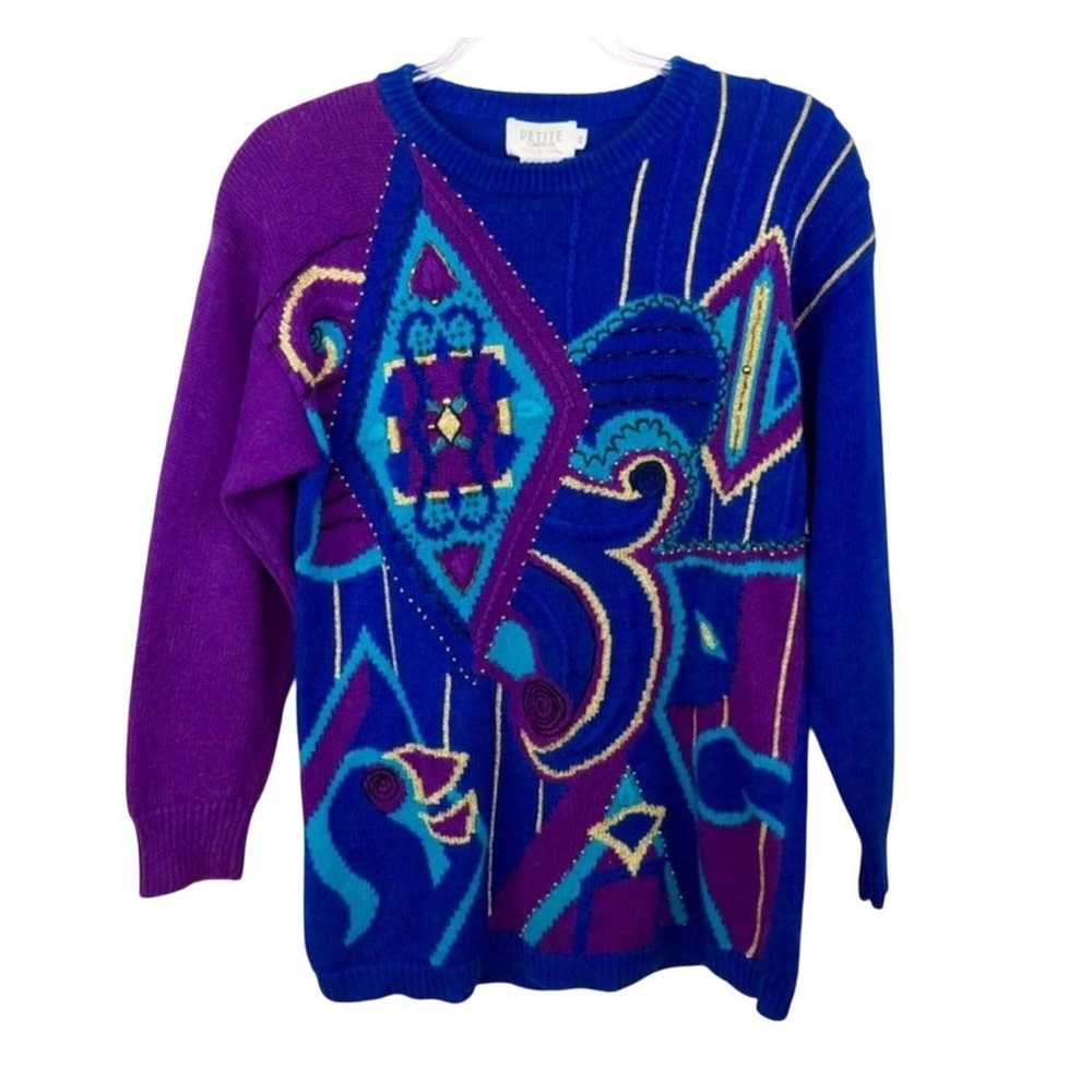 1980s Purple & Blue Chunky Knit Funky Vintage Abs… - image 3