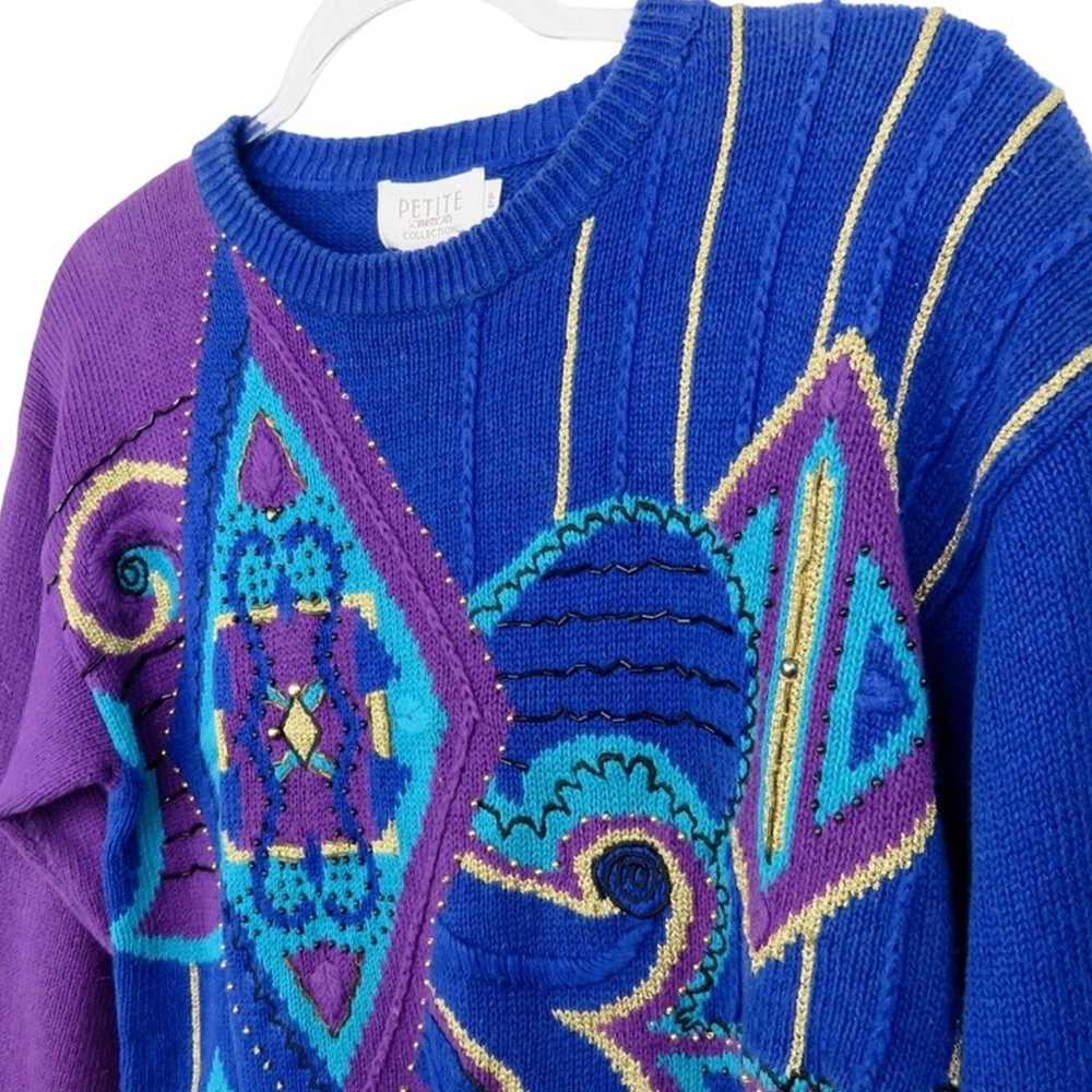 1980s Purple & Blue Chunky Knit Funky Vintage Abs… - image 5
