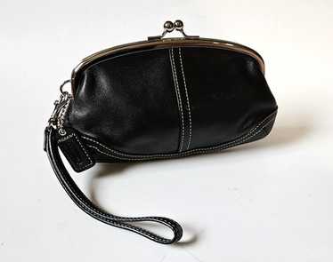 小物 Old Coach kiss lock coin purse Leather COACH VINTAGE BLACK/RED LEATHER KISSLOCK COIN PURSE With