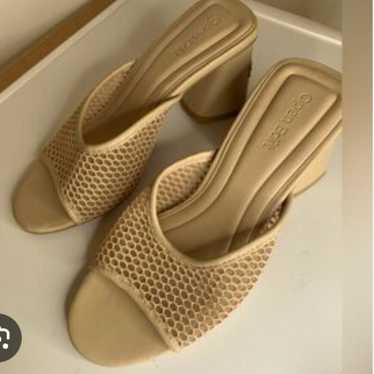 Open Edit Mesh Mule Block Heel Sandals Tan Size 9 - image 1