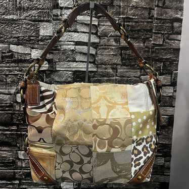 バッグ Coach Patchwork hand bag Signature y2k Coach Patchwork Signature Shoulder Bag Pink Leather Y2K