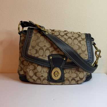 バッグ Coach Legacy Turnrock Slim Flap Leather Vintage Coach Legacy Black Signature Canvas Mini Bag Double