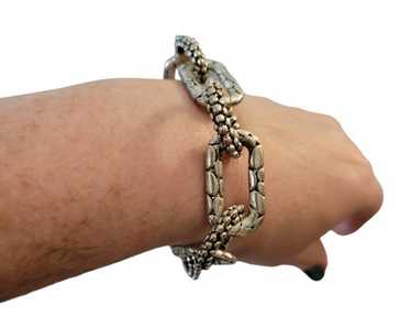 Silvertone Open Linked Chain Bracelet 9" Toggle C… - image 1