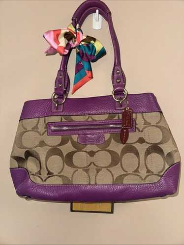バッグ COACH Penelope Leather Tote Bag Purple 🌸 New Coach Penelope Light Violet Smooth Leather Shoulder