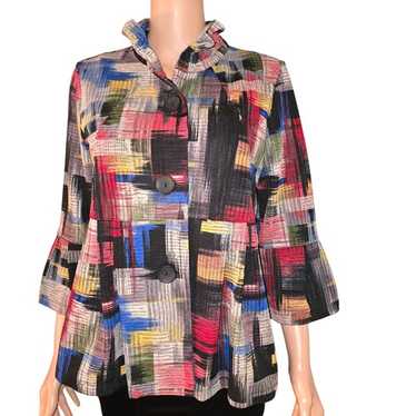 Damee Colorful Abstract Print Button Front Ruffle… - image 1