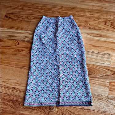 Source Unknown Blue And Pink Patterned Maxi Skirt - image 1
