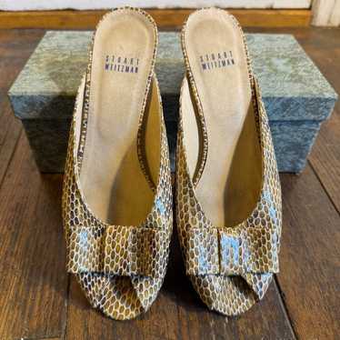 Stuart Weitzman Python Peeptoe Slides Size 7.5 Euc - image 1