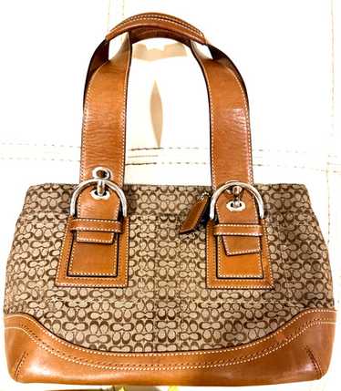 バッグ Coach Soho Signature Brown Bag Coach Soho Brown Signature C Canvas Shoulder Bag w/Turn Lock
