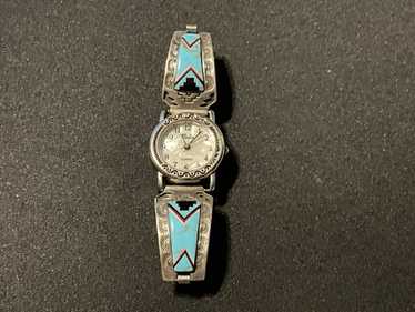 時計 Nadia vintage Indian jewelry Watch Vintage Lapis Inlay Sterling Silver Nadia Quartz Watch