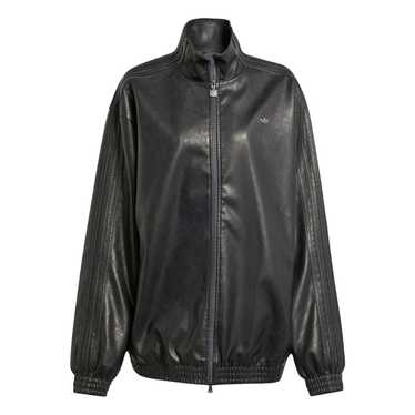 adidas FAUX LEATHER JACKET ブラック Jackets adidas Originals Faux Leather Jacket Black | Queens