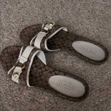 Coach Brown And Cream Patterned Slides - image 1