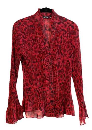 Apt. 9 Red Sheer Mesh Button Up Blouse M Floral B… - image 1