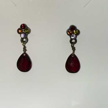 Source Unknown Red And Multicolor Stone Earrings - image 1