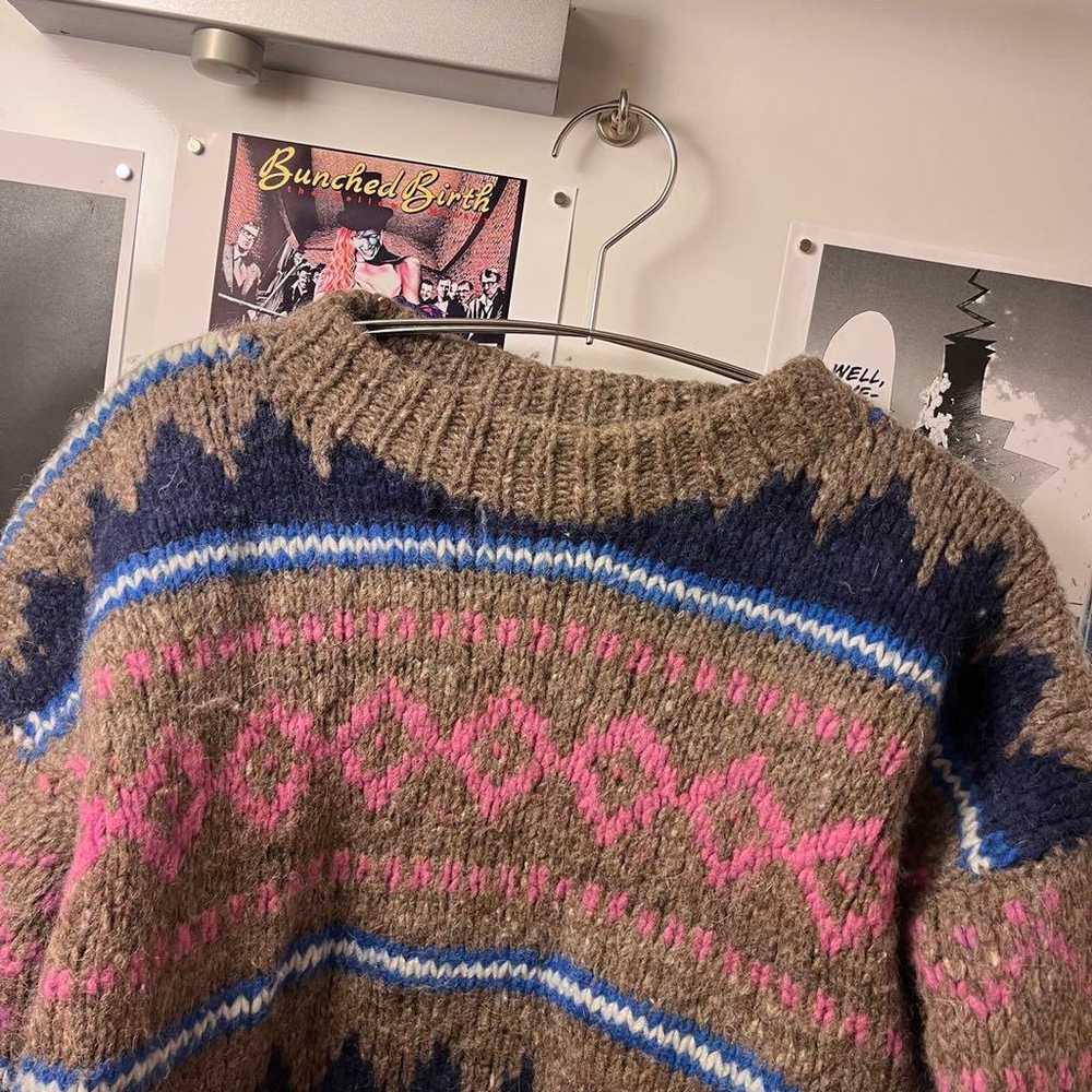 Geometric Pattern Wool Blend Oversized Sweater - image 3